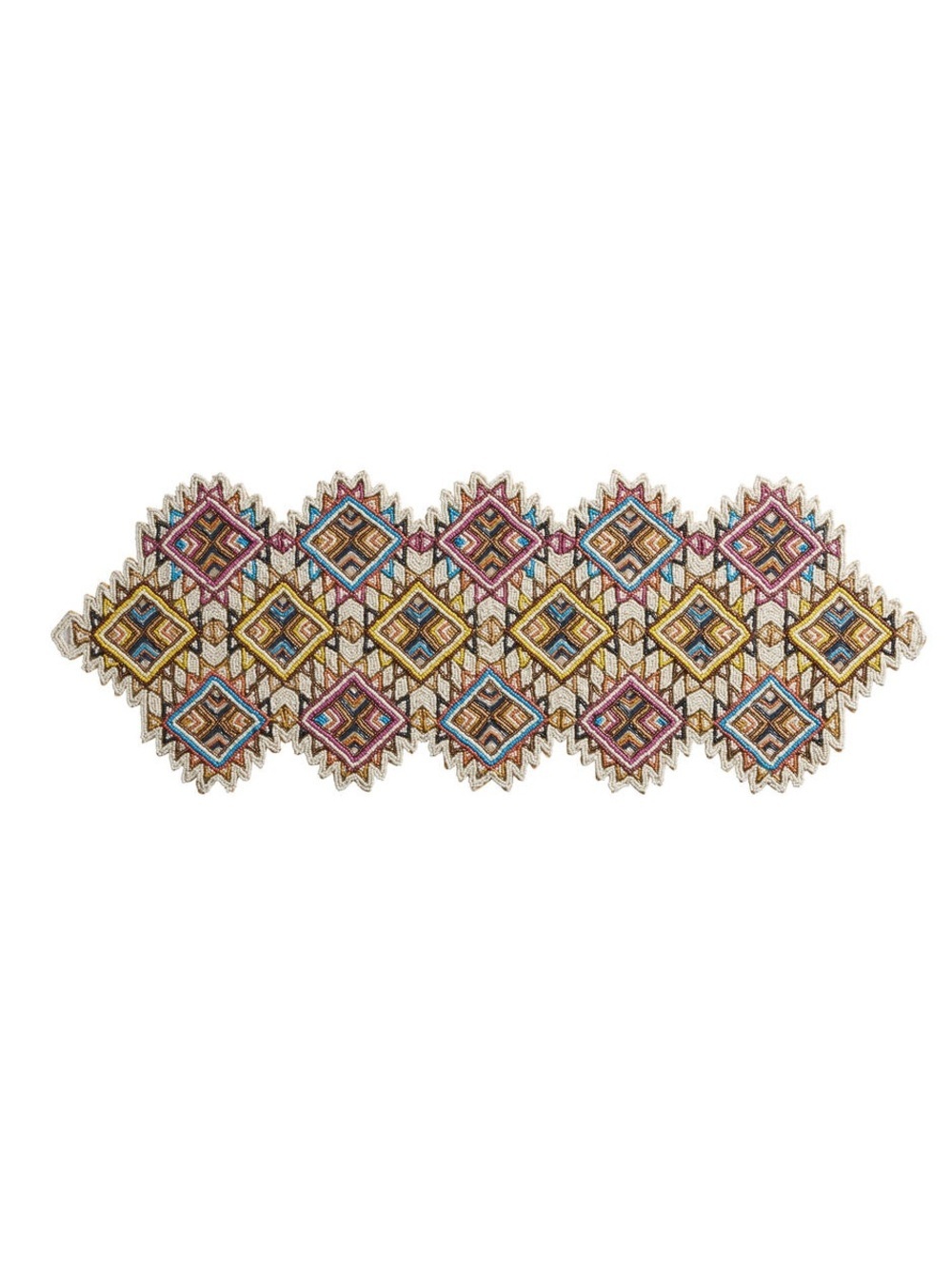 World Market Hand Beaded Geometric Table Runner Multicolor 13x36 Boho Global NWT